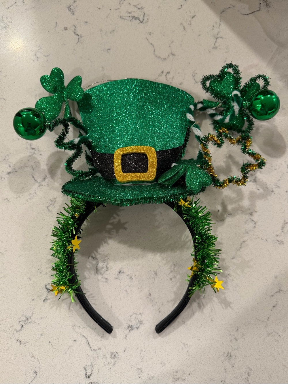 Sparkling Green Leprechaun Top Hat Headband for Kids